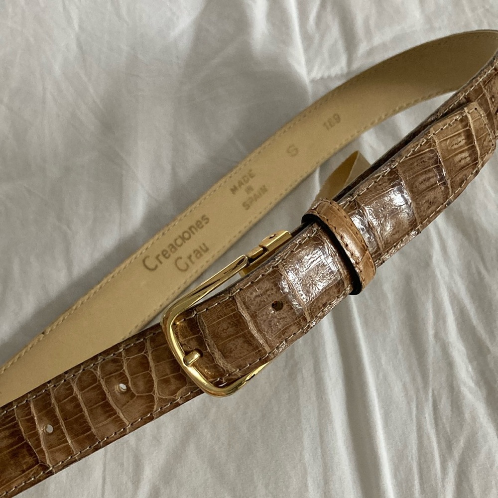 🆕 Genuine Crocodile Ladies Belt with Gold Buckle crafted in Spain; Size S